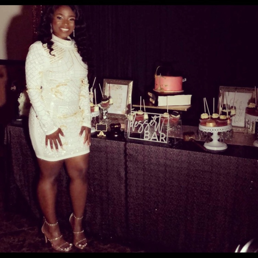 Gold Rhinestone White Dress